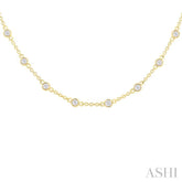 1.00 Ctw Bezel Set Round Cut Diamond Station Necklace in 14K Yellow Gold
